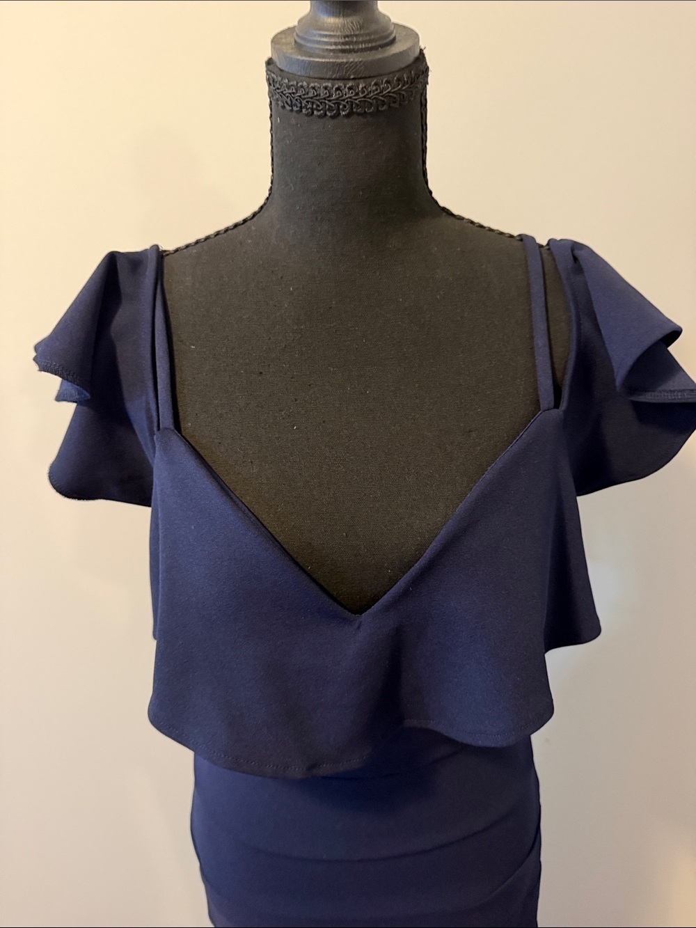 Emerald Sundae Navy Ruffled V-Neck Maxi Gown - Picture 4 of 6